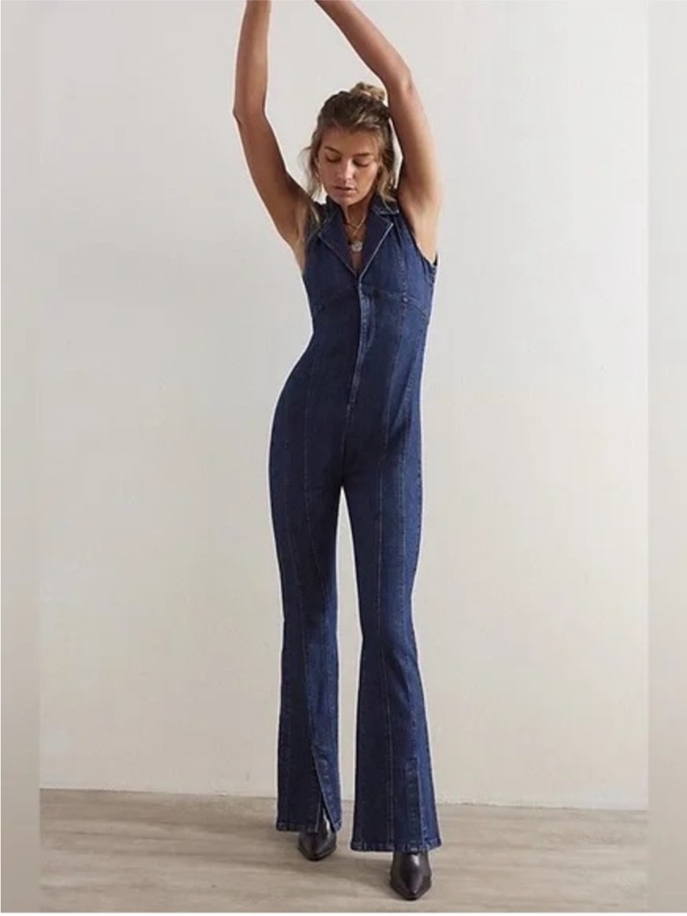 NWT Free People Crvy Ring The Alarm One Piece Denim Jumpsuit Sz XS - Picture 4 of 9